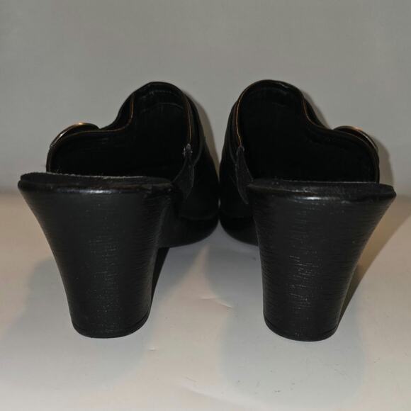 Merona‎ Women's Mules Heels Black Leather Slip On Strap Buckle 11 - Picture 4 of 10